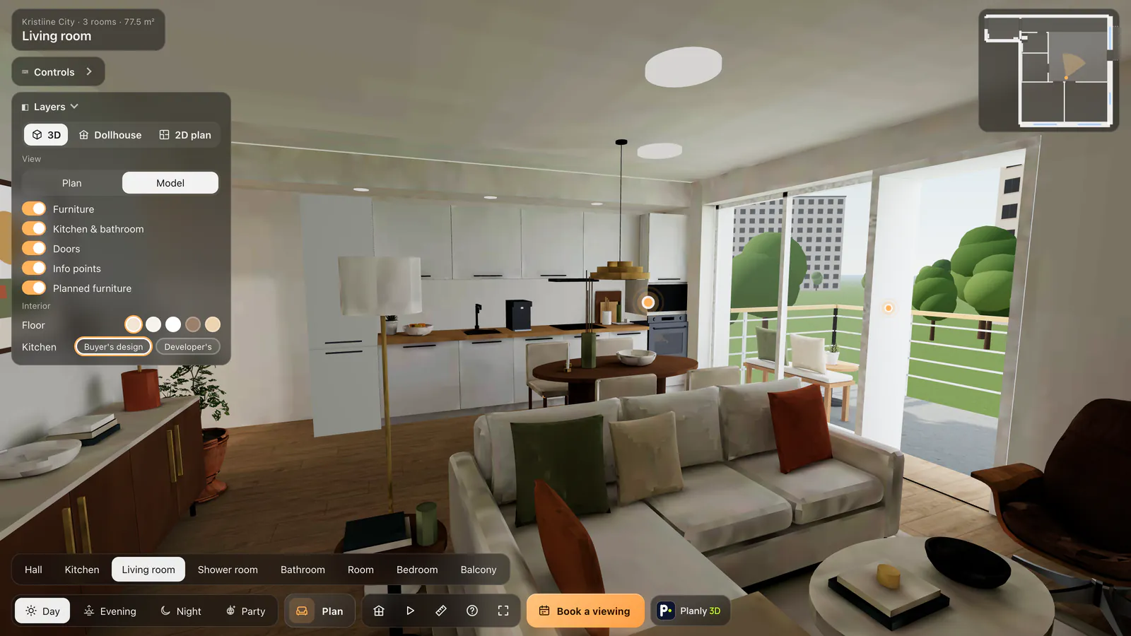 Walking freely in a tour with the minimap and room buttons